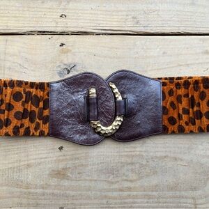 Vintage Raina Leopard Print Belt with Brown Leather Buckle + Brass Closure